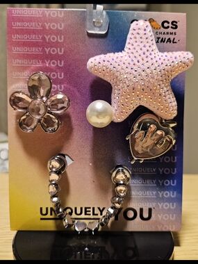 Authentic Set Of Crocs Jibbitz with Pink Rhinestone Star, Pearl & Flower